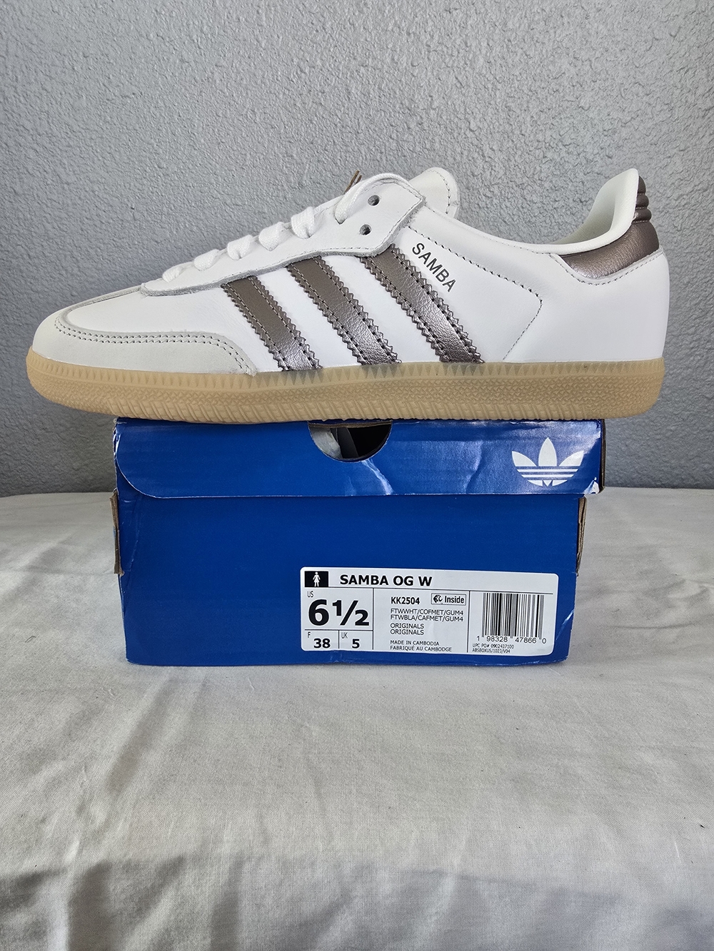 Adidas Samba OG White with Metallic Silver Stripes Sneakers